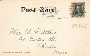 1907 R. F. D. (Rural Free Delivery) U. S. Cancel Whitman MA Postcard - Picture 1 of 2