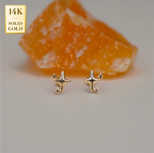 Pendiente de oro macizo Morten Star Twinkle de 14K REAL, roscado externo interno - Imagen 1 de 7