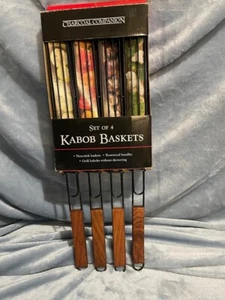 Charcoal Companion kabob baskets , set of 4 non-stick , Rosewood handles . - Picture 1 of 4