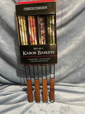 Charcoal Companion kabob baskets , set of 4 non-stick , Rosewood handles . - Image 1 of 4