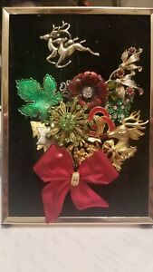 Framed Jewelry Art  Mixed Media Vintage and Contemporary Christmas 