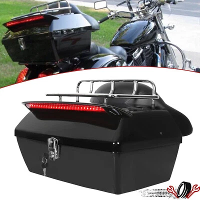Black Motorcycle Trunk Tail Box Luggage Case top rack For Honda Harley Kawasaki - Image 1 of 4