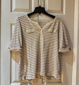 Camisa para mujer Croft & Barrow Top a rayas amarilla, blanca, negra talla XL con botones - Imagen 1 de 3