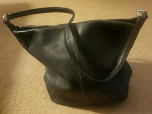 Vintage Fossil Black Leather Shopper Tote Large Shoulder Bag Carry All Purse - Picture 1 of 12