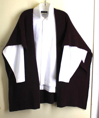 Eskandar O/S Truffle BROWN 34" Lightweight Wool Boucle Sweater Tabard Cardigan - Image 1 of 4