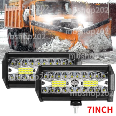 Snow plow 7"INCH White LED WORK LIGHTS truck tractor headlight tractor suv utv - Image 1 of 4