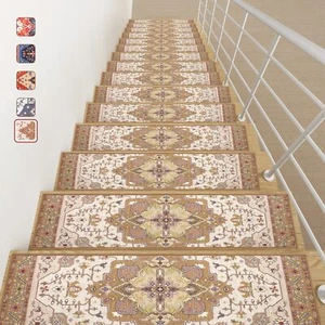 Non-slip Stair Treads Wooden Steps Carpet Indoor 15 Pcs 8"x30"peel And Stick - Picture 1 of 9