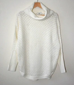 C&A OFF WHITE TWISTED KNIT ROLL NECK ROUNDED DROP BACK HEM JUMPER SIZE MED--XXL - Picture 1 of 10