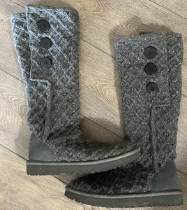 UGG Australia Lattice Cardy Womens Size 9 Gray Knit Winter Tall Boots 1016557 - Picture 1 of 6
