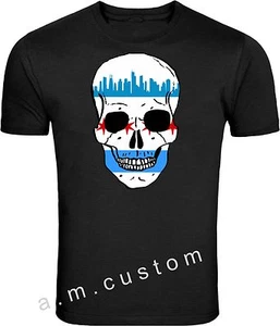 Chicago Windy City Skyline City of Chicago Flag SKULL T Shirt S-4XL - Picture 1 of 4