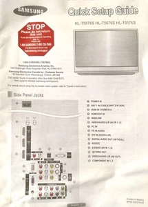 SAMSUNG TV USER MANUAL Instructions Set Up for HL-T5076S  HL-T5676S  HL-T6176S - Picture 1 of 1