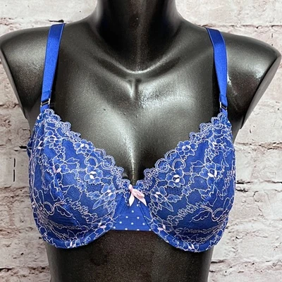 Sujetador Demi Azul b.tempt'd by Wacoal 34DD Express Yourself Bordado Encaje Sin Forro Foto 1 de 4