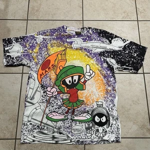 T-shirt bianca grafica vintage Marvin The Martian Looney Tunes Mars 1991 uomo XL - Foto 1 di 9