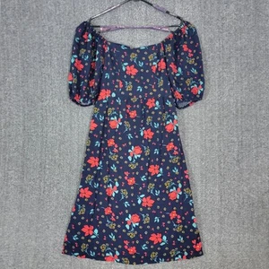 Dip Dress Womens M Blue Red Floral Cottagecore Prairie Off The Shoulder Midi - Picture 1 of 12