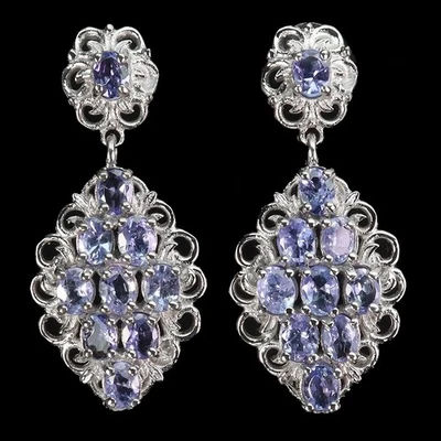 Pendientes de plata esterlina ovalados de tanzanita Black Friday 4x3 mm joyería gema natural Foto 1 de 4