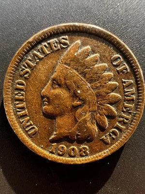 1908-S  30 VF Indian Head Cent BN Key Date Low Mintage 1C Copper Penny Coin - Image 1 of 2