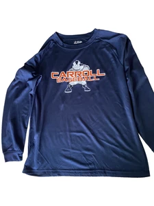 CARROLL UNIVERSITY BLUE/ORANGE GRAPHIC BASEBALL SHIRT, XL, PRE-OWN + FREE SHIP! - Picture 1 of 7