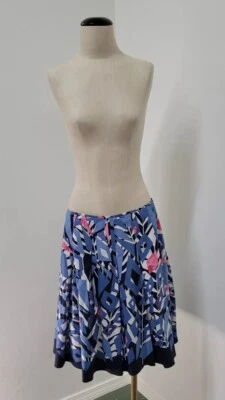 Falda Tahari Mujer Talla 10 Azul Plisada Acampanada Línea A Patrón Geométrico Algodón Foto 1 de 4