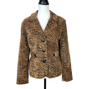 Notations Large Women Textured Chenille Brown & Black Animal Print Blazer Jacket