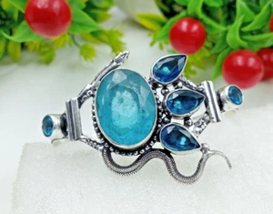 925 Sterling Silver Topaz &Topaz Gemstone Handmade Jewelry Bracelet - Picture 1 of 3