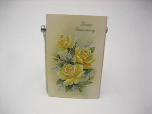 Tarjeta de Aniversario Vintage Nueva Stock Antiguo Rosas Amarillas Florales Efímeras - Imagen 1 de 10