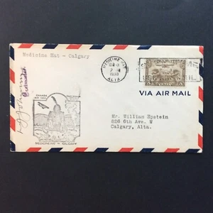 BroadviewStamps Canada First flight cover Medicine Hat to Calgary. Signed by PM - Picture 1 of 2