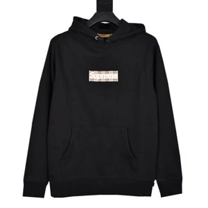Supreme x Burberry Box Logo Hoodie Hooded Sweatshirt Gray/Black - Picture 1 of 8