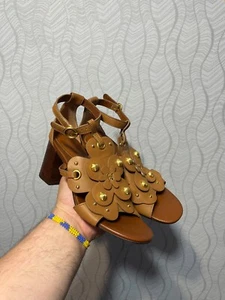 Chloe See by Chloe Women's Brown Flowers Leather Heels Sandals US7,5 - Picture 1 of 11