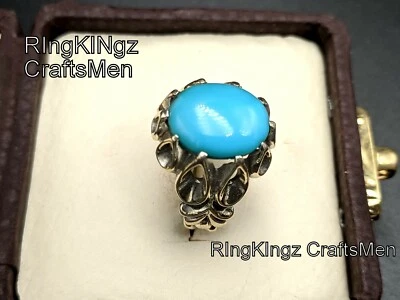 Anillo Feroza Corte Ovalado Turquesa Hombre Hecho a Mano Joyería Artística Talla 9 Foto 1 de 4