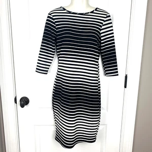 DG NY Dress Womens XL Black Stripe Bodycon Scoop Back 3/4 Sleeve Stretch Travel - Picture 1 of 6