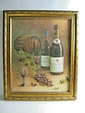 Vintage rare Wood Framed Matted Colorful Wine Themed Art Wall  Print 12” x 10”