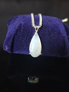925 Argento Sterling Etiope Opale Ciondolo, Originale Bianco di Fuoco Collana - Foto 1 di 3