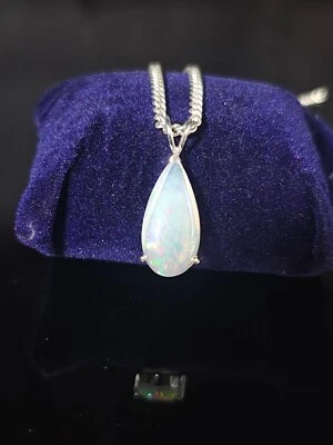 925 Argento Sterling Etiope Opale Ciondolo, Originale Bianco di Fuoco Collana - Immagine 1 di 3