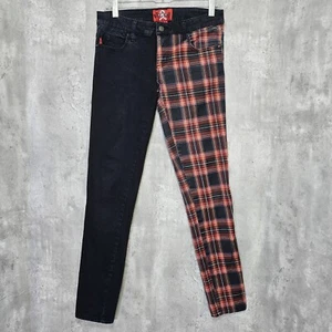 Royal Bones Daang Goodman Jrs 7 29" Low Rise Split Black Plaid Skinny Jeans Punk - Picture 1 of 5