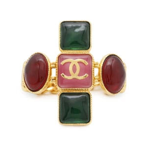 Pulsera CHANEL CC Logo Gripore Metal/Verde Resina/Borgoña/Rosa - Imagen 1 de 12