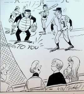 Tira cómica Jeff Keate Time Out arte original béisbol 28 de abril 1982 Manager Ump - Imagen 1 de 2