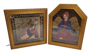 2 Angel Gold Gilded Prints Gold Detailed Wood Frame with Glass Antique Style - Picture 1 of 20