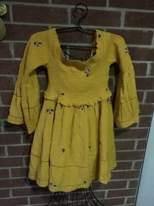 FREE PEOPLE Vestito Donna Piccolo Blu Conteggio Margherite Ricamato Maniche a Campana - Foto 1 di 15