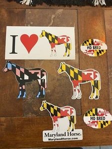 Lot Of 6 Maryland MD Flag Horse Bumper Stickers Decals And Magnet Baltimore Farm - Picture 1 of 4
