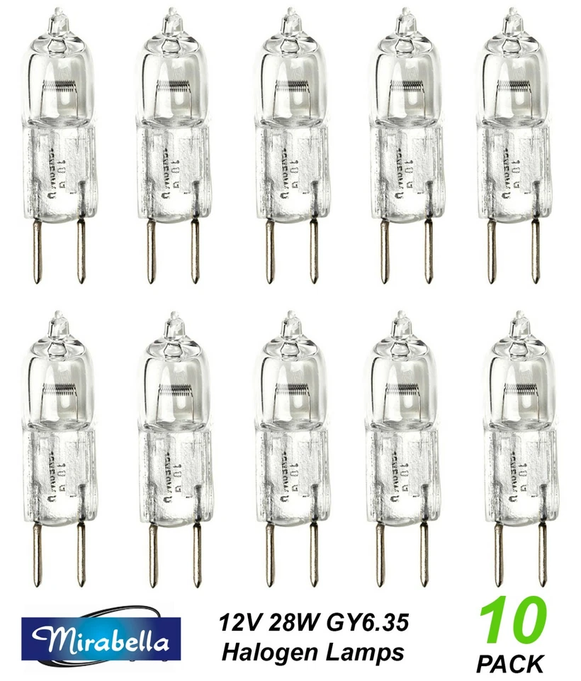 10 x 12V 28W GY6.35 Halogen Warm White Globes Bulbs Lamps Bi-Pin Mirabella - Image 1 of 1
