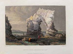 Impresión antigua de 1834; roca arqueada de bahía de agua dulce, isla de Wight después de Bartlett - Imagen 1 de 2