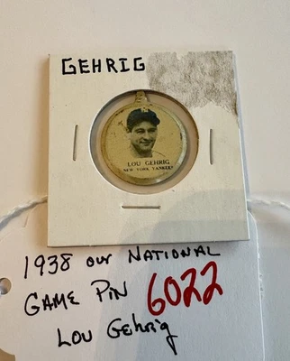 1938 Baseball PM8 Our National Game Lou Gehrig New York Yankees Pin Tab Button - Image 1 of 2