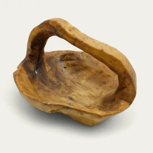 Wooden Bowl Solid Handmade Burl Wood Root Basket MCM Signed CON - Picture 1 of 10