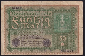 Germany 50 Mark 1919 Vintage Old Paper Money Banknote Currency Note Pick 66 F - Picture 1 of 2