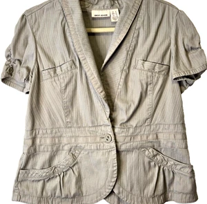 Y2K VTG Shirt Blazer Women's XL Cottagecore SS Top Safari Vibe Jacket Pockets - Picture 1 of 13