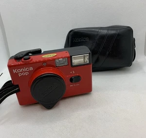 Konica Pop analoge Kleinbildkamera + Original Etui rot Hexanon F4 36mm Objektiv Vintage - Bild 1 von 7