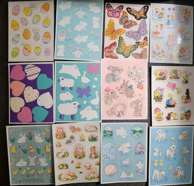 (12) 1980's Hallmark Easter Themed Stickers Lot Bunnies God Jesus Eggs - Image 1 of 4