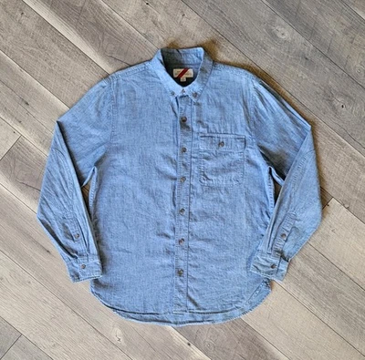 Best Made Co Button-Up Shirt M Blue Linen Cotton Chambray Casual Elbow Patch  - Image 1 of 4