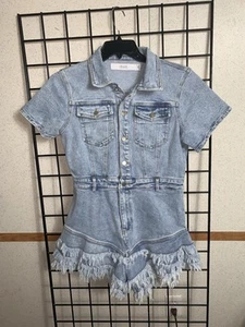 E B LUXE Los Angeles Distressed Jean Romper Short Shorts Size L - Picture 1 of 6