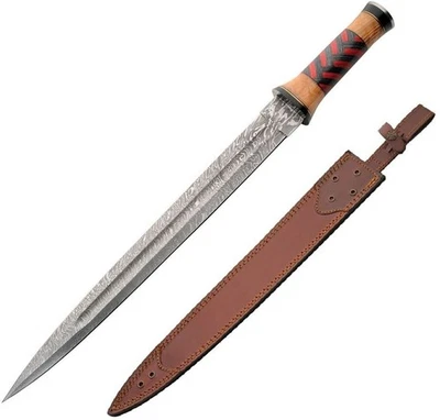 Espada Damasco 17" Hoja de Acero Damasco Diseño Trenza Negra y Roja Mango de Madera Foto 1 de 3